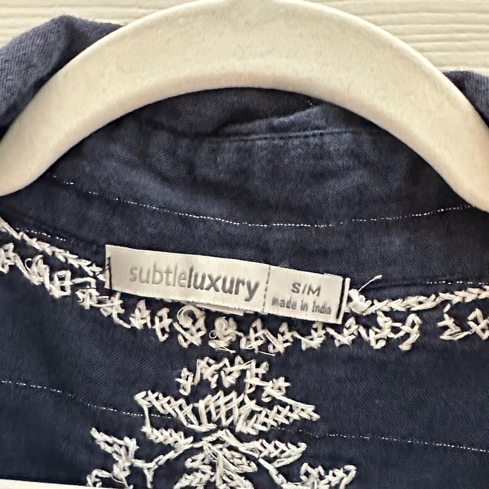 Subtle Luxury Navy Shirt with White Embroidery - Picture 3 of 5